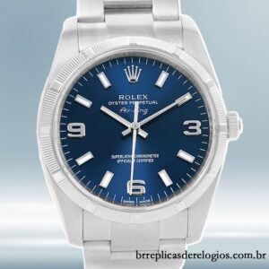 Rolex Air-king 114210BLSO masculino 36mm Tom prata mostrador azul