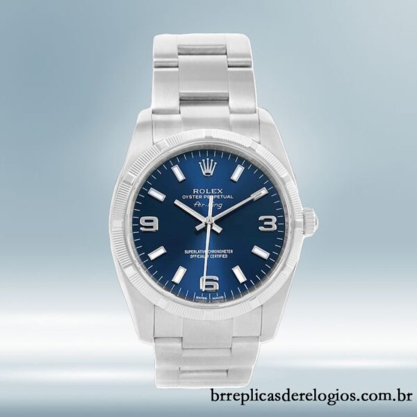 Rolex Air-king 114210BLSO masculino 36mm Tom prata mostrador azul - Image 2