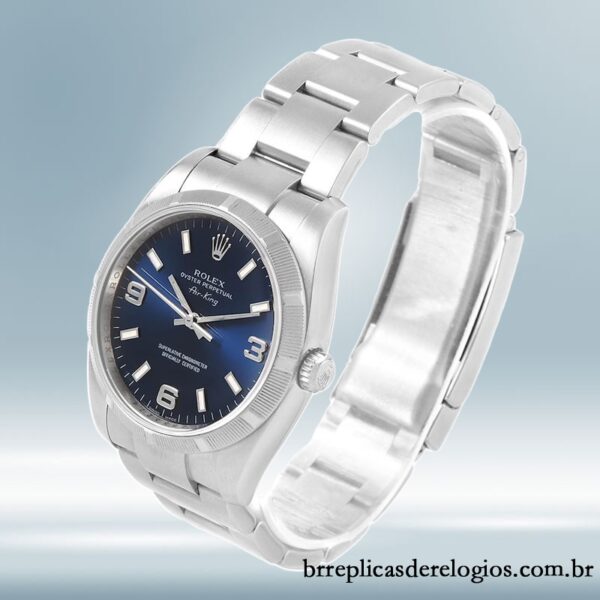 Rolex Air-king 114210BLSO masculino 36mm Tom prata mostrador azul - Image 3