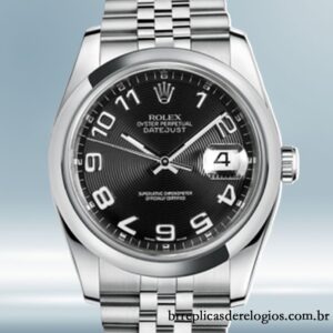 Rolex Datejust masculino 36mm 116200BKCAJ Tom prata Mostrador concêntrico preto