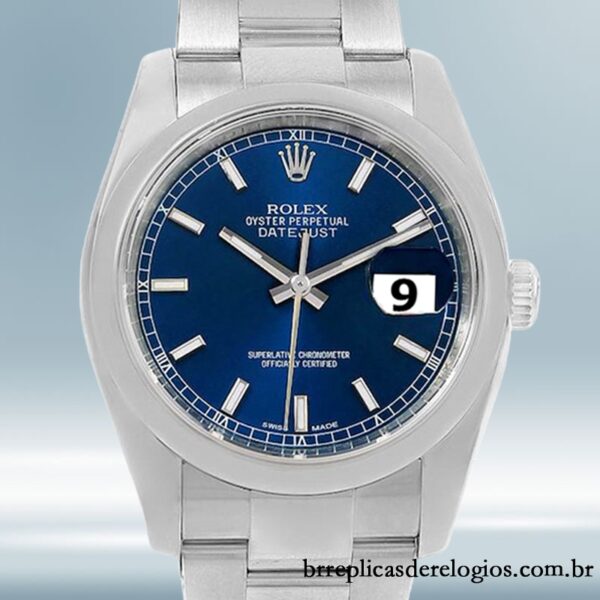 Rolex Datejust 36mm masculino 116200BLSO pulseira de ostra mostrador azul
