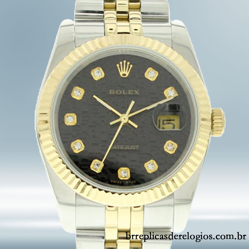 Rolex Datejust 116233-0208 masculino 36mm mostrador preto Tom prata