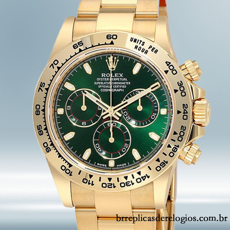 Rolex Daytona 40mm masculino m116508 0013 Mostrador Verde tom de ouro amarelo As Replicas De Relogios Mais Acessiveis De Todos Os Tempos