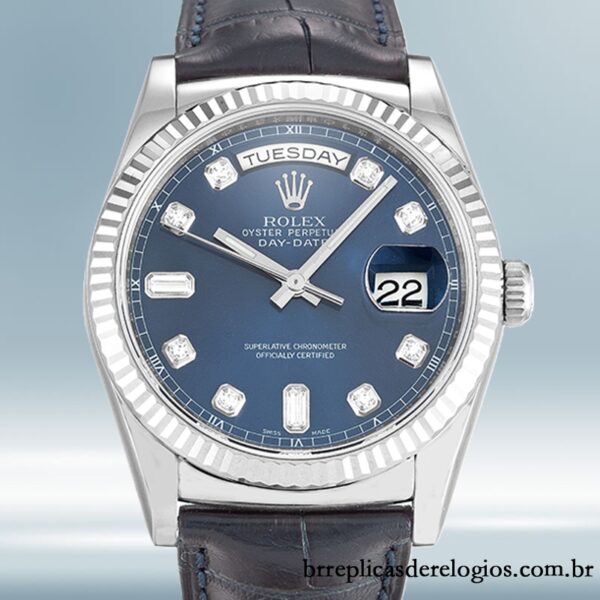 Rolex Day-Date 118139 masculino 36mm mostrador azul Correia de couro