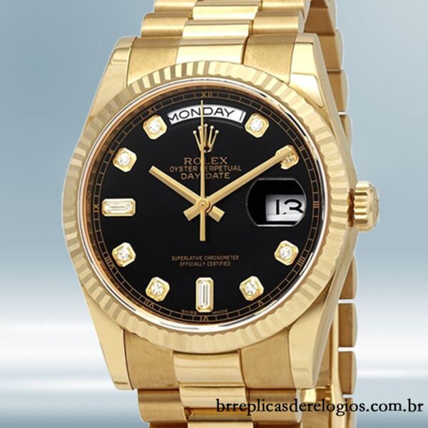 Rolex Day-Date 118238BKDP masculino 36mm tom de ouro amarelo mostrador preto