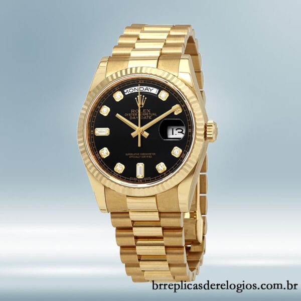 Rolex Day-Date 118238BKDP masculino 36mm tom de ouro amarelo mostrador preto - Imagem 2