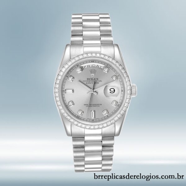 Rolex Day-Date masculino 118346 36mm Mostrador Prateado pulseira do presidente - Image 2