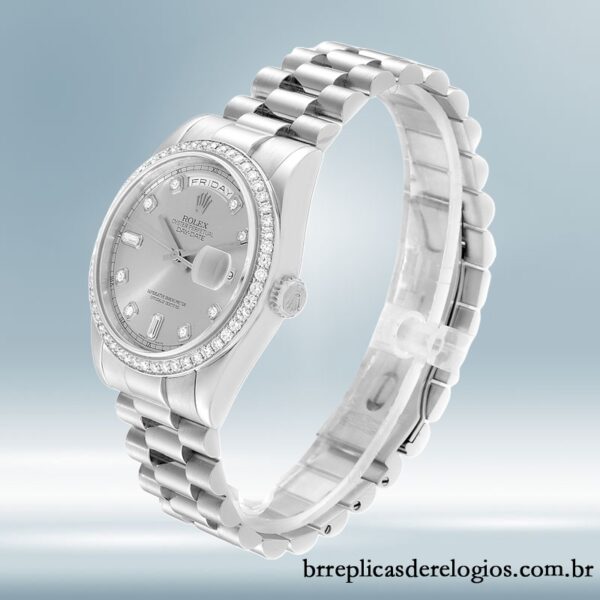 Rolex Day-Date masculino 118346 36mm Mostrador Prateado pulseira do presidente - Image 3