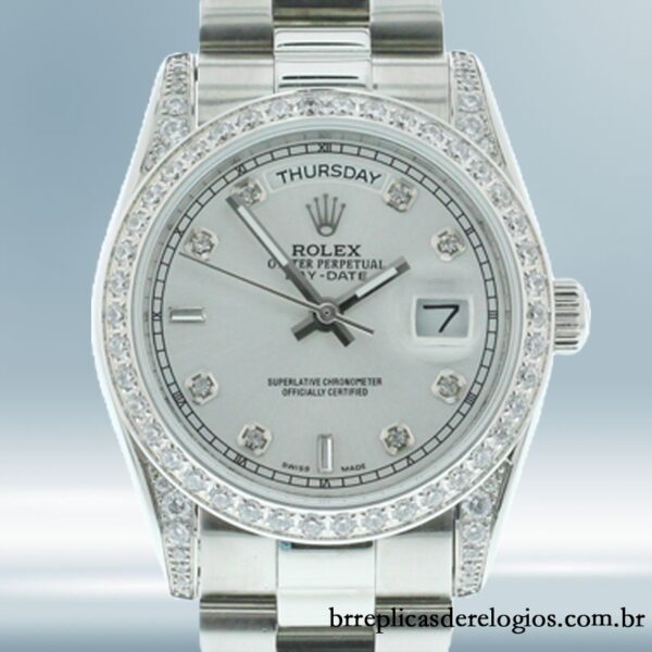 Rolex Day-date m118389-0008 masculino 36mm Mostrador Prateado Tom prata