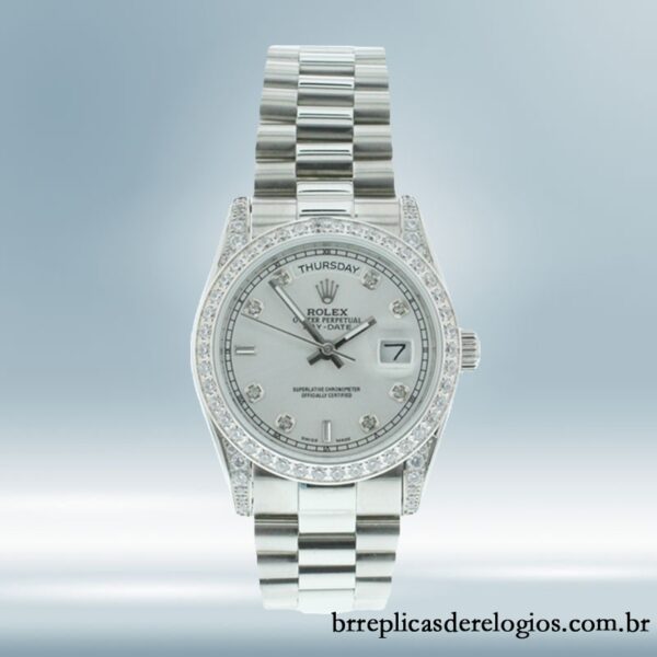 Rolex Day-date m118389-0008 masculino 36mm Mostrador Prateado Tom prata - Imagem 2