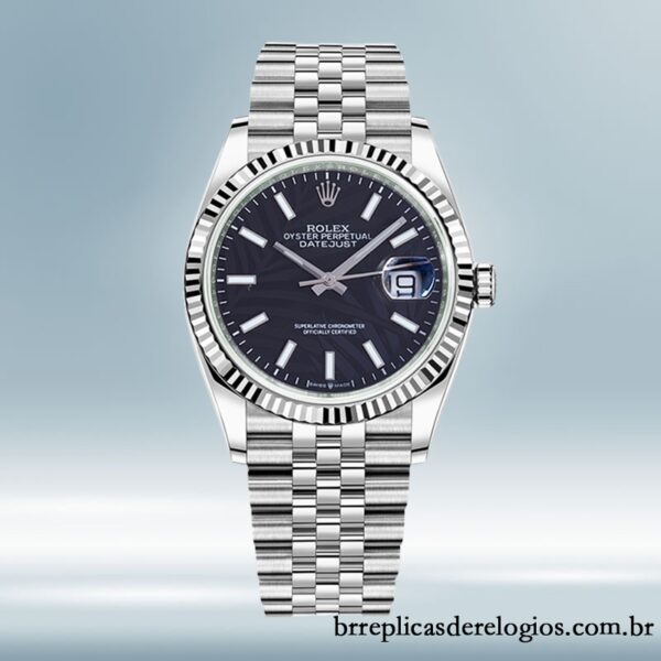 Rolex Datejust masculino 126234 41mm Tom prata Mostrador Palm Motivo Preto - Imagem 2