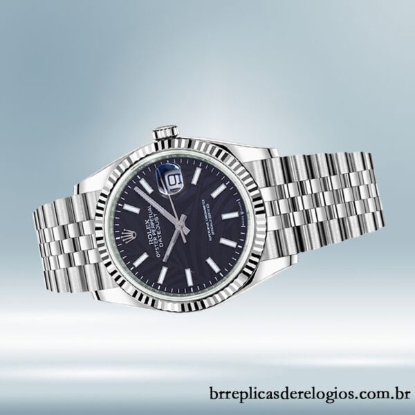 Rolex Datejust masculino 126234 41mm Tom prata Mostrador Palm Motivo Preto - Imagem 3
