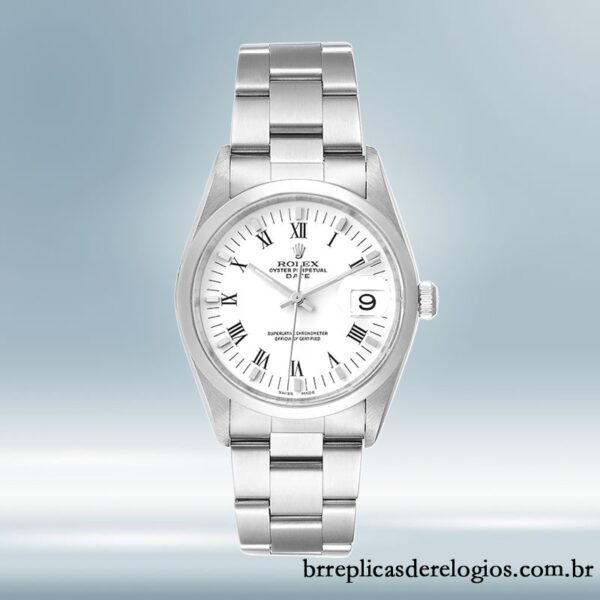 Rolex Oyster Perpetual Date 36mm 15000 masculino mostrador branco Tom prata - Image 2