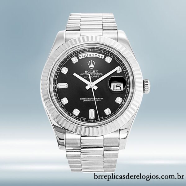 Rolex Day-Date 41mm masculino 218239 Tom prata mostrador preto - Image 2