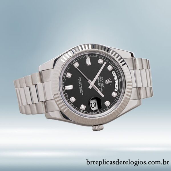 Rolex Day-Date 41mm masculino 218239 Tom prata mostrador preto - Image 3