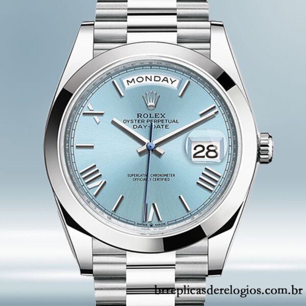 Rolex Day-Date m228206-0044 masculino 40mm Tom prata Mostrador Azul Gelo