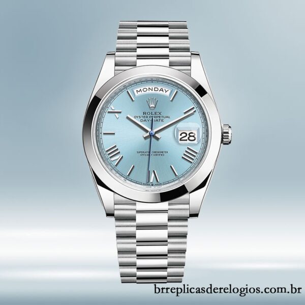 Rolex Day-Date m228206-0044 masculino 40mm Tom prata Mostrador Azul Gelo - Imagem 2