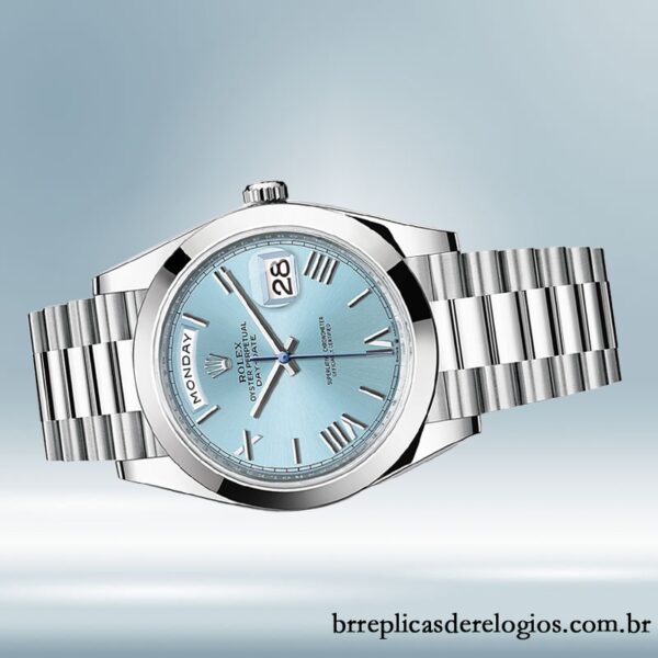 Rolex Day-Date m228206-0044 masculino 40mm Tom prata Mostrador Azul Gelo - Imagem 3