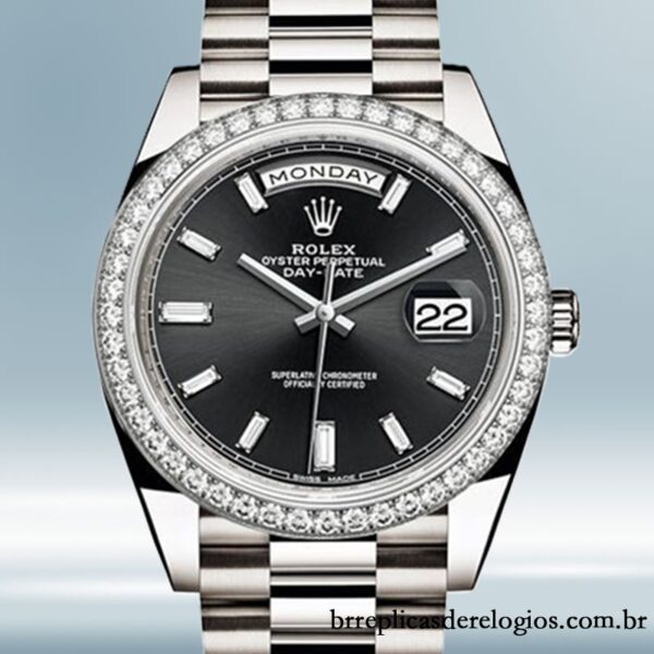 Rolex Day-Date 40mm 228349BKDP masculino Tom prata Pulseira