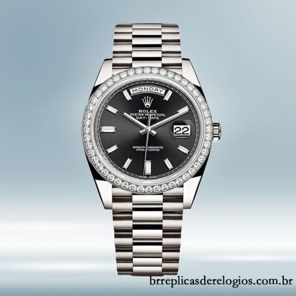 Rolex Day-Date 40mm 228349BKDP masculino Tom prata Pulseira - Image 2