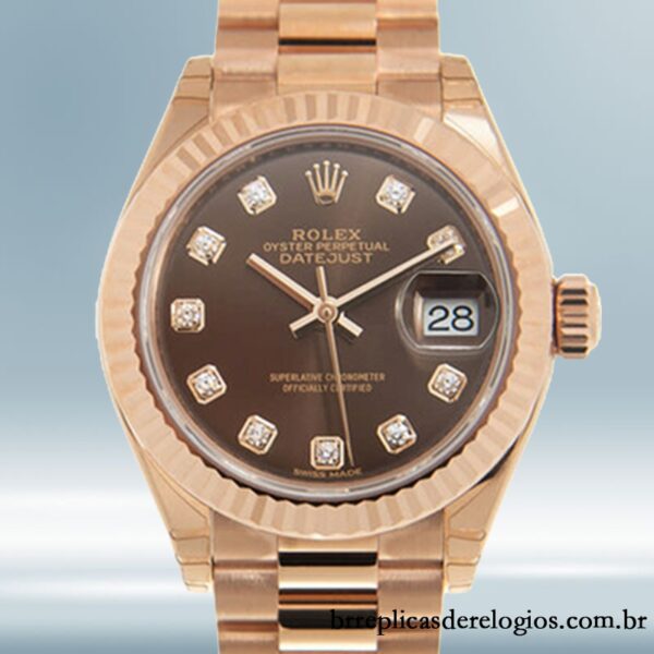 Rolex Datejust m279175-0016 28mm Senhoras Mostrador Chocolate Rosa Dourado