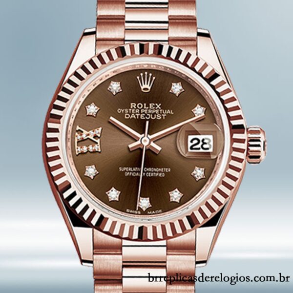 Rolex Datejust Senhoras 28mm m279175-0002 Mostrador Diamante Chocolate Rosa Dourado