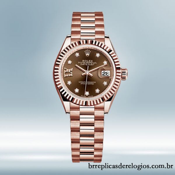 Rolex Datejust Senhoras 28mm m279175-0002 Mostrador Diamante Chocolate Rosa Dourado - Image 2