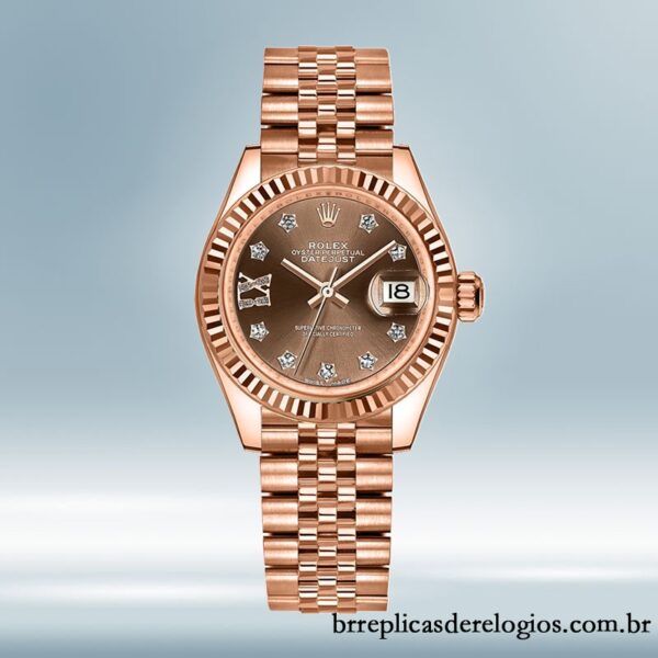 Rolex Datejust Senhoras 28mm m279175-0002 Mostrador Diamante Chocolate Rosa Dourado - Image 5