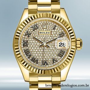 Rolex Datejust m279178-0031 Senhoras 28mm Mostrador Pavimentado em Diamante Tom de ouro