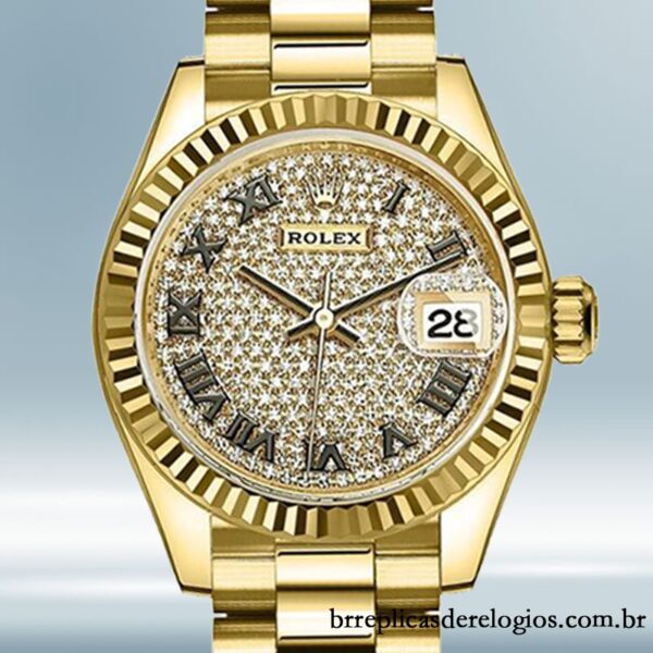 Rolex Datejust m279178-0031 Senhoras 28mm Mostrador Pavimentado em Diamante Tom de ouro