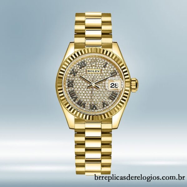 Rolex Datejust m279178-0031 Senhoras 28mm Mostrador Pavimentado em Diamante Tom de ouro - Image 2
