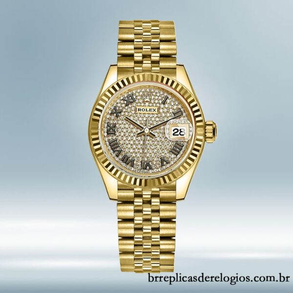 Rolex Datejust m279178-0031 Senhoras 28mm Mostrador Pavimentado em Diamante Tom de ouro - Image 5