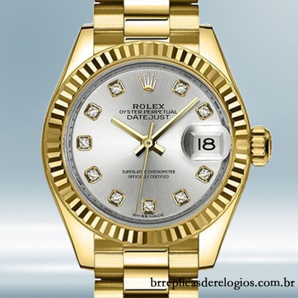 Rolex Datejust m279178-0015 28mm Senhoras Automático Mostrador Prateado
