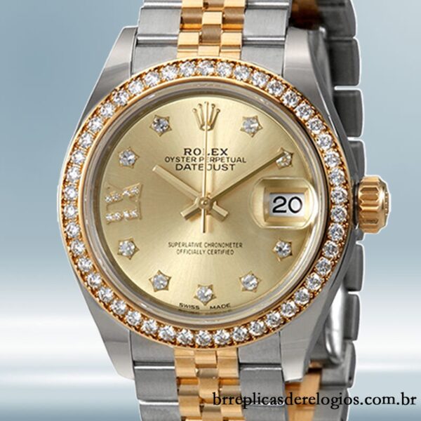 Rolex Datejust Senhoras 28mm m279383rbr-0021 Mostrador Diamante Champanhe Tom prata