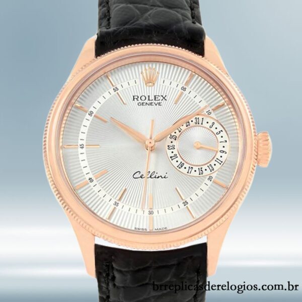 Rolex Cellini m50515-0009 masculino 39mm Correia de couro Mostrador Prateado