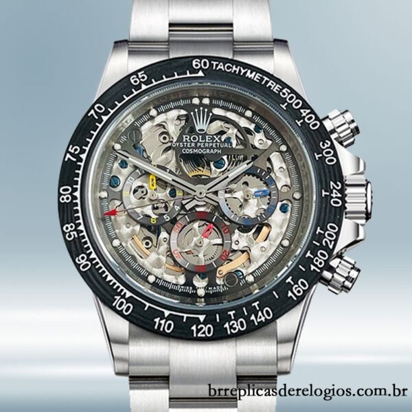 Rolex Daytona 40mm masculino 116500 Tom de prata/Tom de preto Mostrador Esqueleto