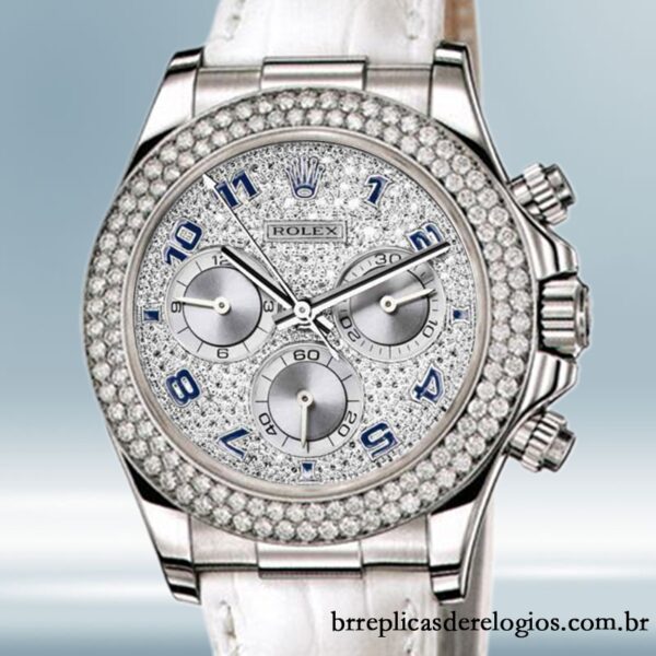 Rolex Daytona masculino 116589 40mm Correia de couro Mostrador Pavimentado em Diamante
