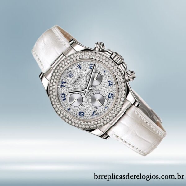 Rolex Daytona masculino 116589 40mm Correia de couro Mostrador Pavimentado em Diamante - Image 3