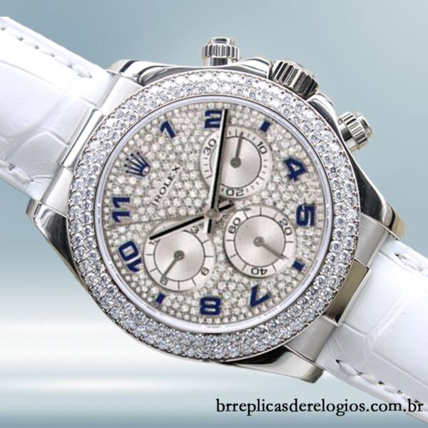 Rolex Daytona masculino 116589 40mm Correia de couro Mostrador Pavimentado em Diamante - Image 4