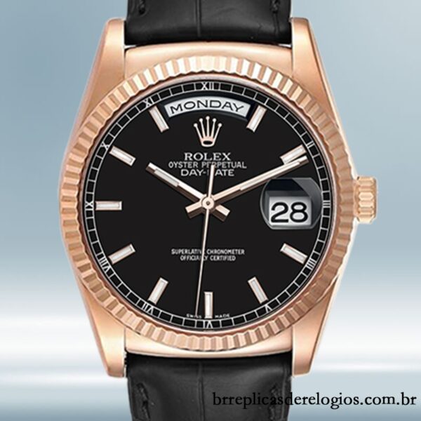 Rolex Day-Date 118135 36mm masculino Correia de couro Rosa Dourado