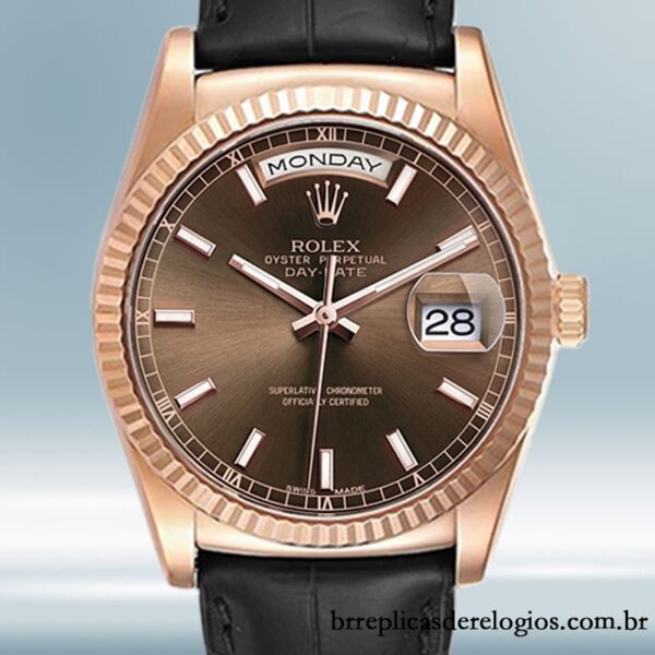 Rolex Day-Date 36mm 118135-0086 masculino Rosa Dourado Correia de couro