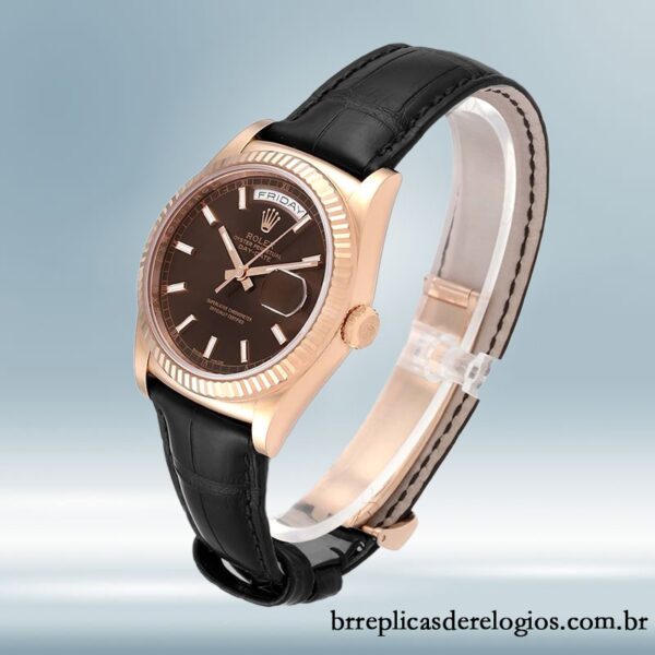 Rolex Day-Date 36mm 118135-0086 masculino Rosa Dourado Correia de couro - Image 3