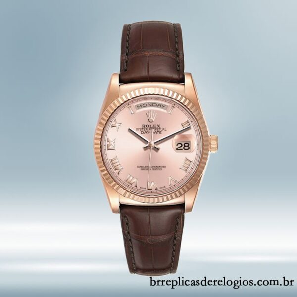 Rolex Day-Date masculino 118135 36mm Mostrador de ouro rosa Correia de couro - Image 2