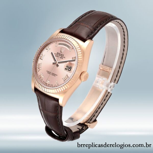 Rolex Day-Date masculino 118135 36mm Mostrador de ouro rosa Correia de couro - Image 3