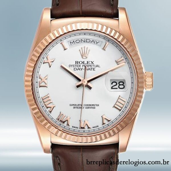 Rolex Day-Date masculino 36mm 118135 Correia de couro Rosa Dourado