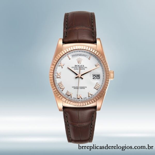 Rolex Day-Date masculino 36mm 118135 Correia de couro Rosa Dourado - Image 2