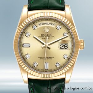 Rolex Day-Date masculino 36mm m118138-0148 Correia de couro Tom de ouro
