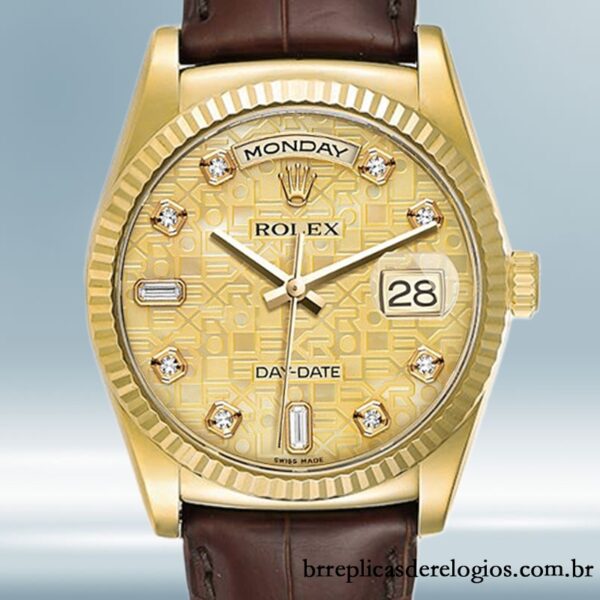 Rolex Day-Date masculino 36mm m118138-0087 Correia de couro Automático