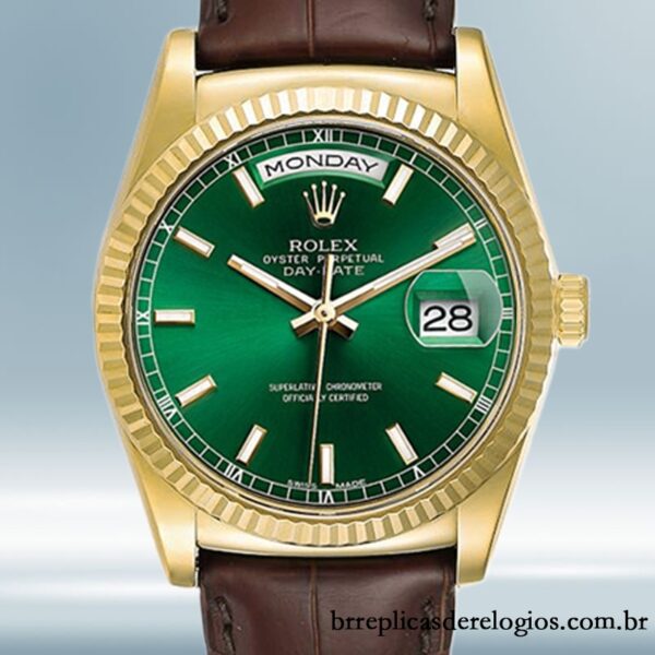 Rolex Day-Date masculino m118138-0030 36mm Tom de ouro Correia de couro