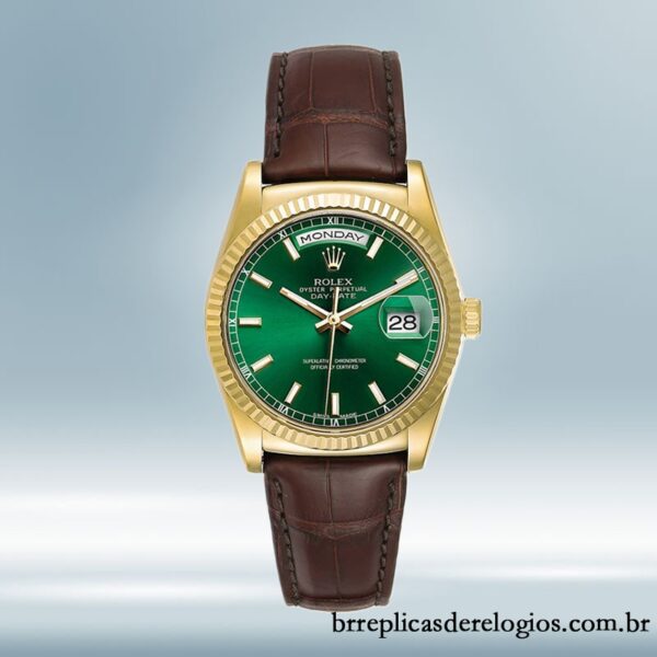 Rolex Day-Date masculino m118138-0030 36mm Tom de ouro Correia de couro - Imagem 2